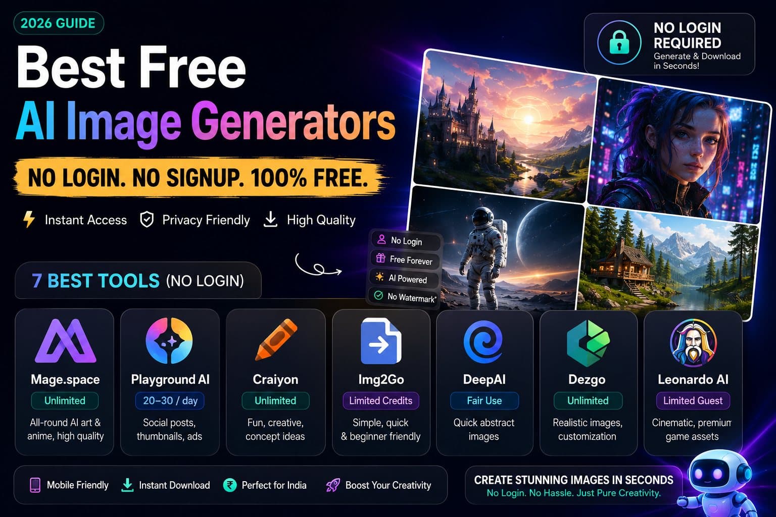 Best Free AI Image Generators No Login : 7 Tools instant featured image